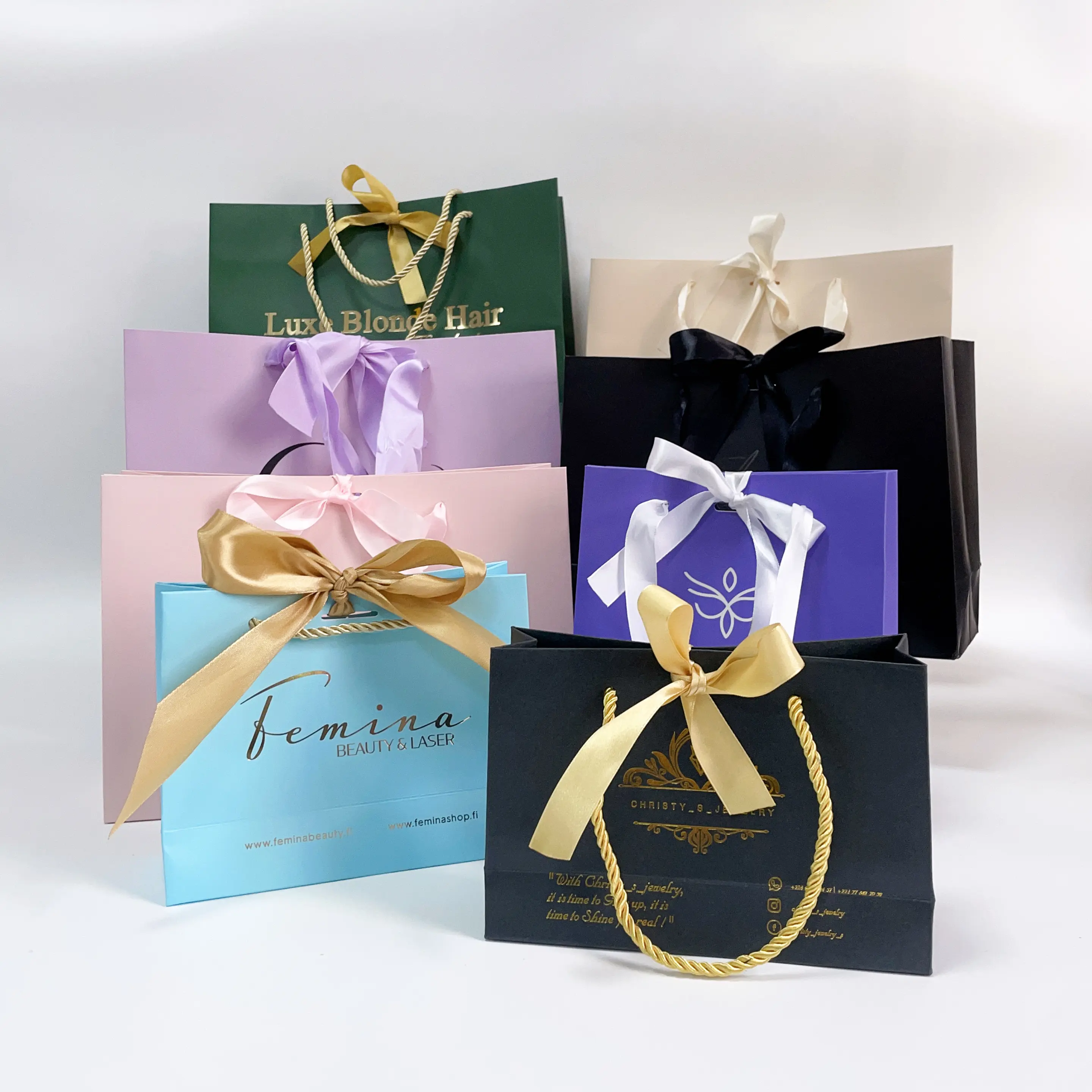 Custom pink paper bag with foil stamping printed