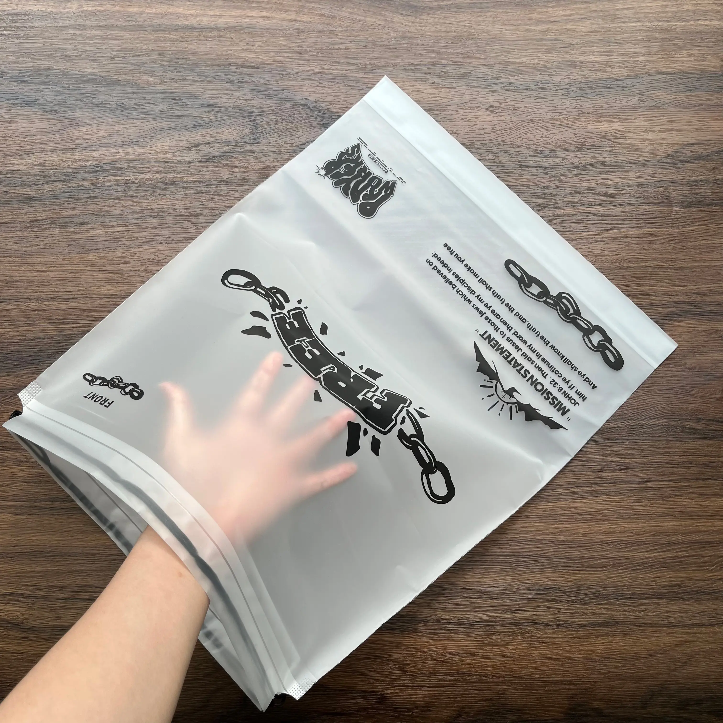 Custom logo frosted drawstring bag
