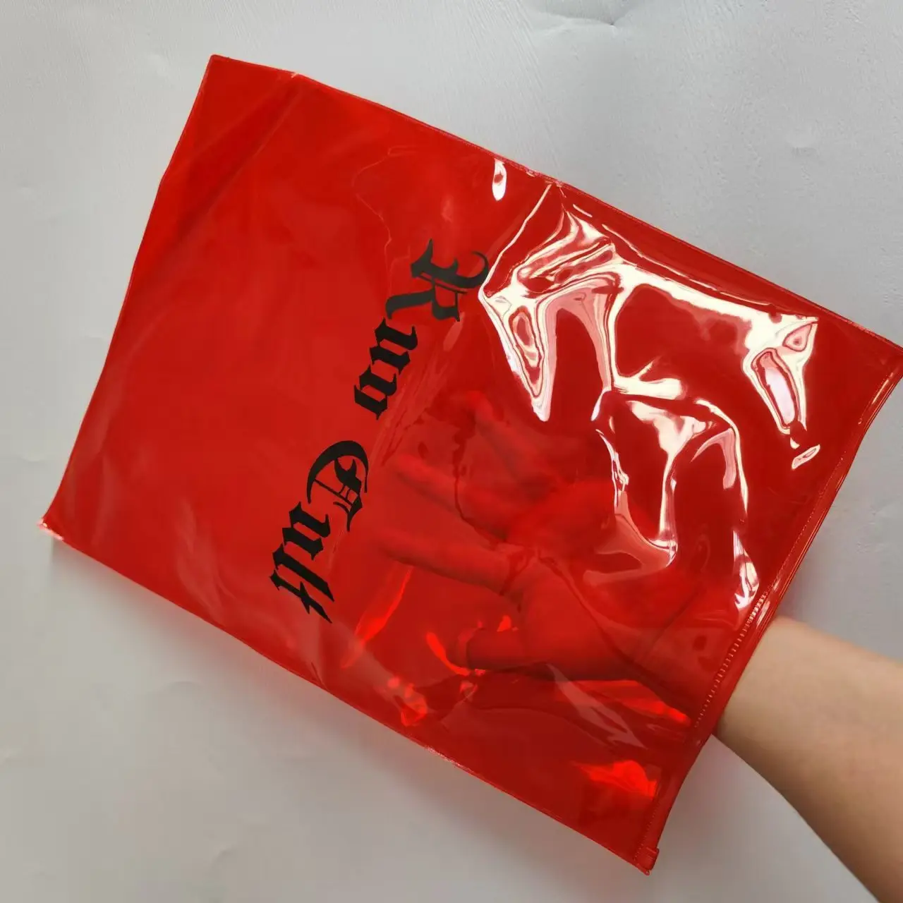 red pvc zipper bag-35x45