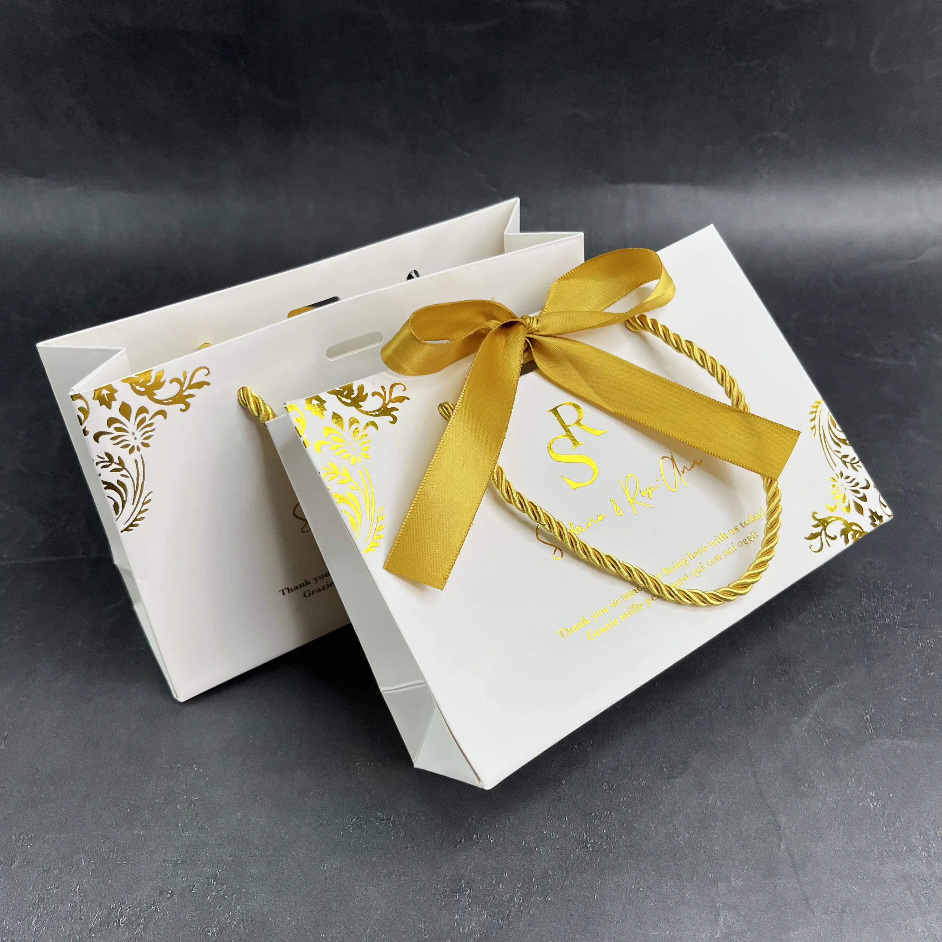 Purple paper shopping bag with custom logo printed