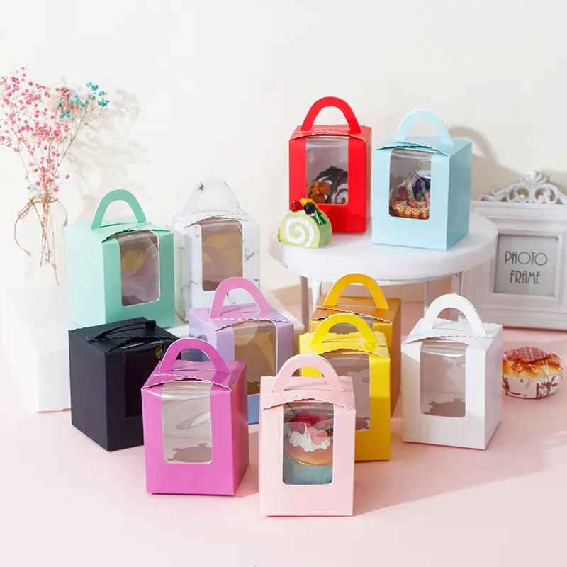 Wholesale cupcake take-out paper box packaging handle boxes for small business